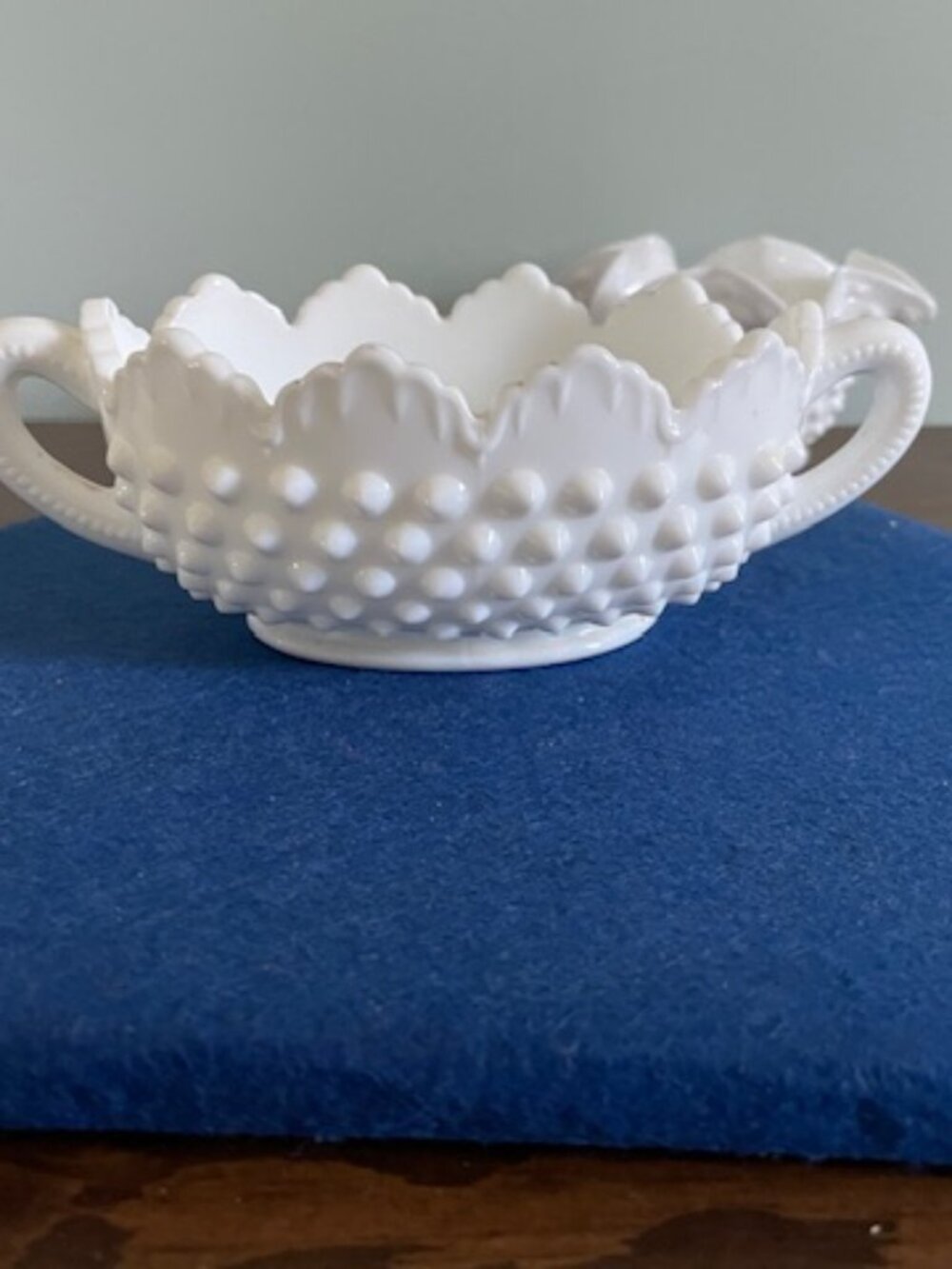 Fenton Glass Milk Hobnail Oval Dish/Bowl w/2 Handles, Farmhouse Decor